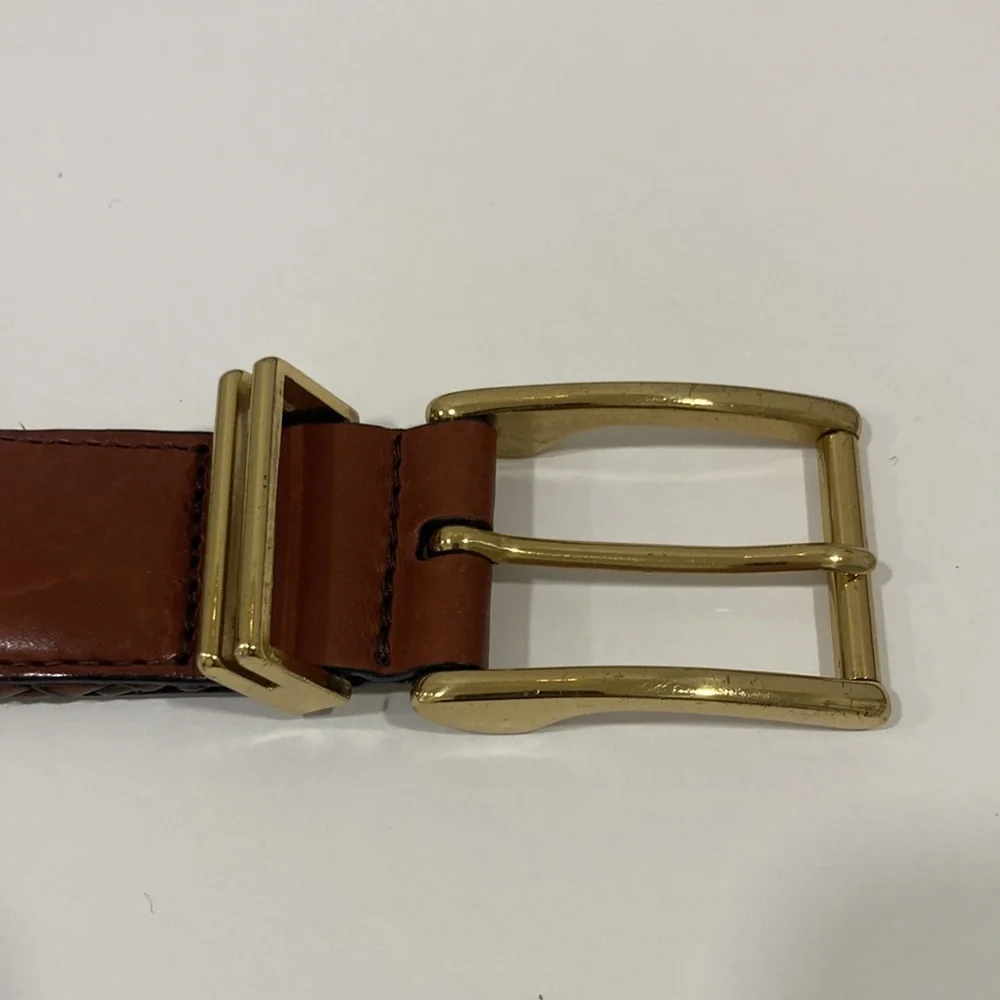 Cole Haan Men's Brown Leather Braided Belt Gold Buckle Size 38